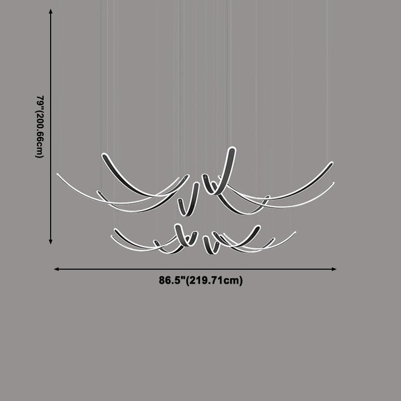 Curved LED Chandelier Minimalist Metal Living Room Villa Hanging Light in Black