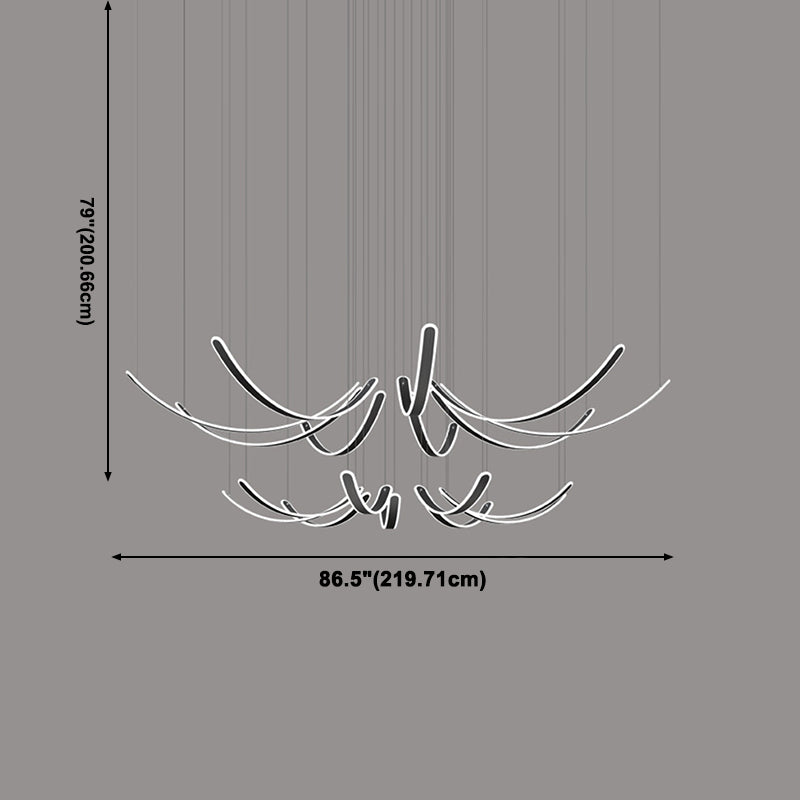 Curved LED Chandelier Minimalist Metal Living Room Villa Hanging Light in Black