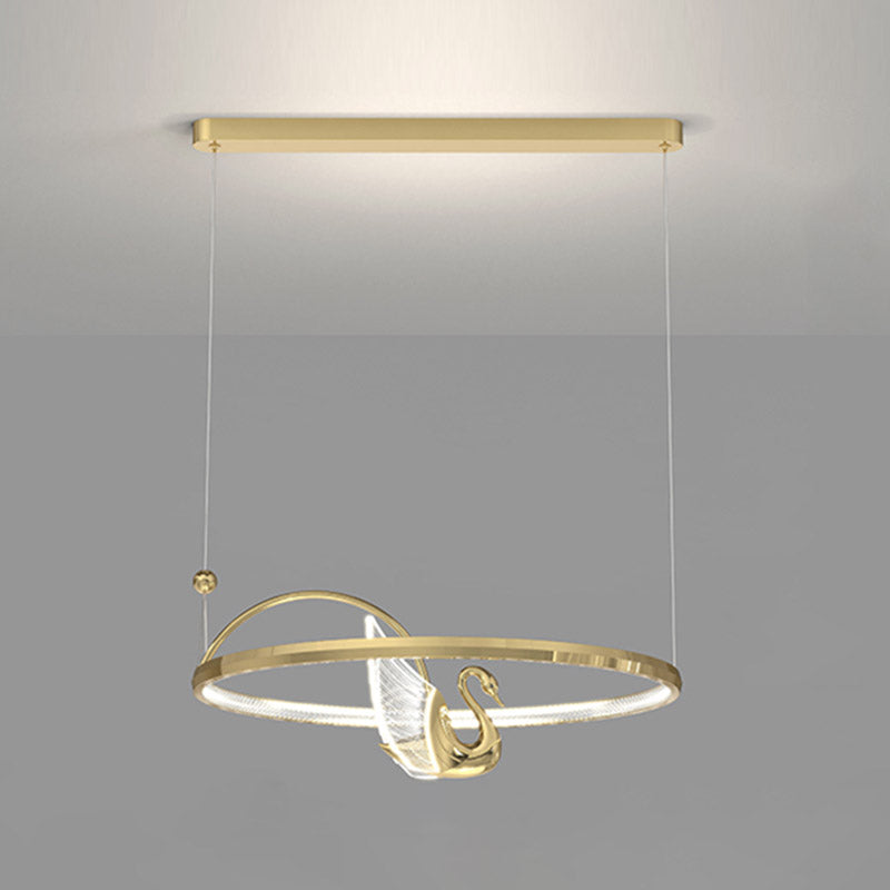 Gold Swan Suspension Light Minimalist Metal LED Chandelier for Living Room