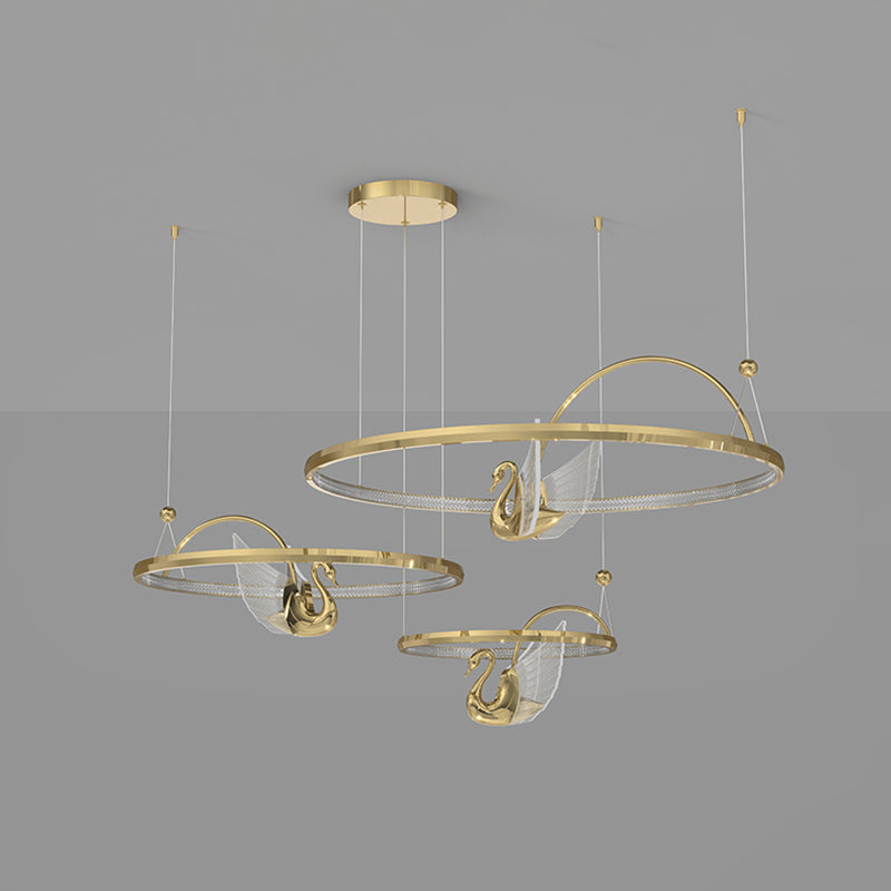 Gold Swan Suspension Light Minimalist Metal LED Chandelier for Living Room