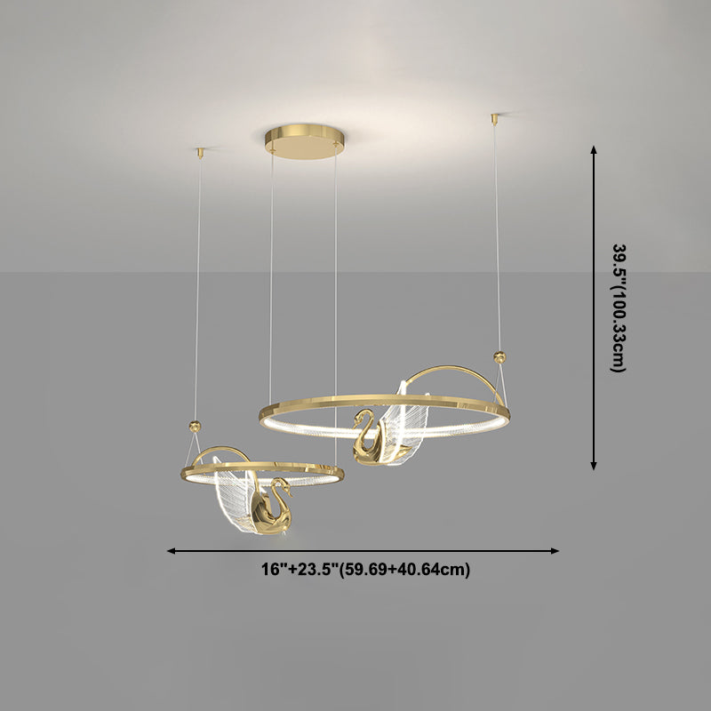 Gold Swan Suspension Light Minimalist Metal LED Chandelier for Living Room