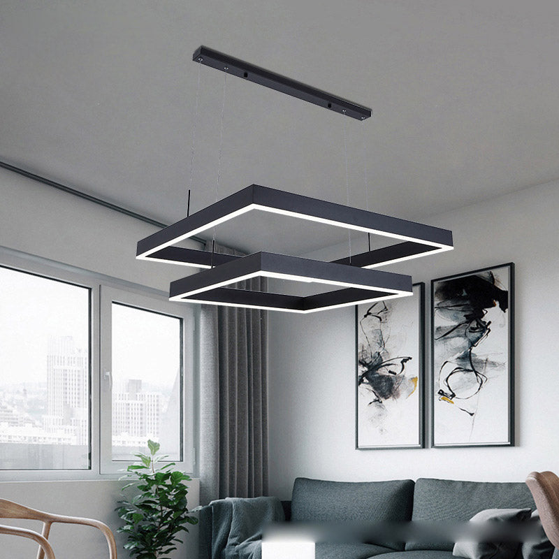 Minimalist Square LED Chandelier Metallic Living Room Suspension Light in Black