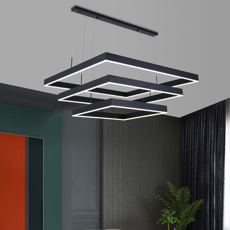 Minimalist Square LED Chandelier Metallic Living Room Suspension Light in Black