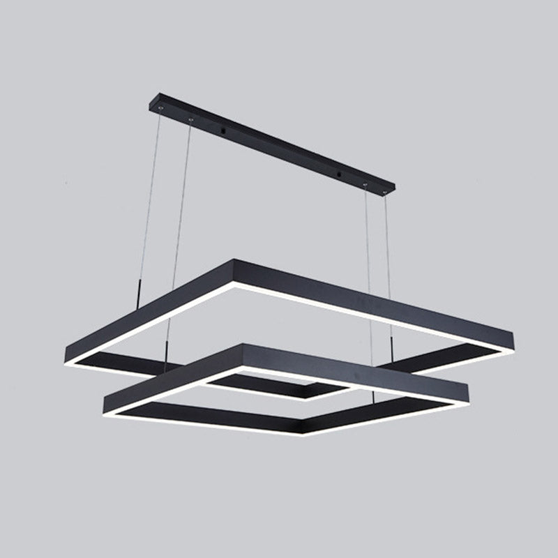 Minimalist Square LED Chandelier Metallic Living Room Suspension Light in Black
