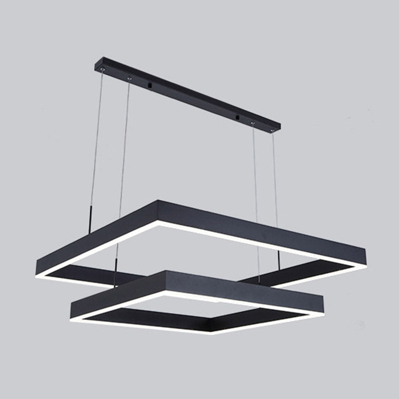 Minimalist Square LED Chandelier Metallic Living Room Suspension Light in Black