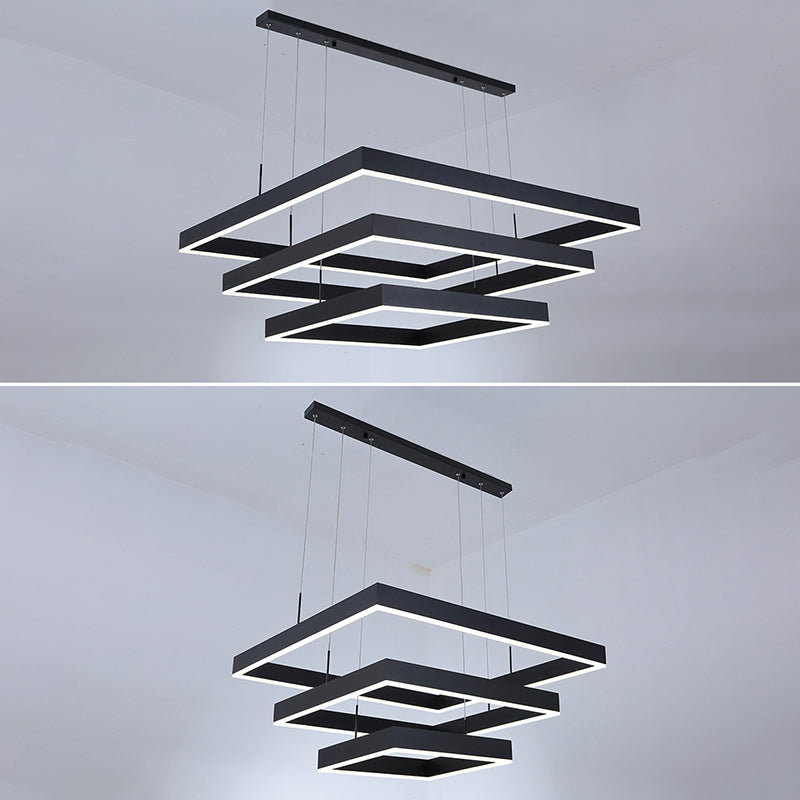Minimalist Square LED Chandelier Metallic Living Room Suspension Light in Black