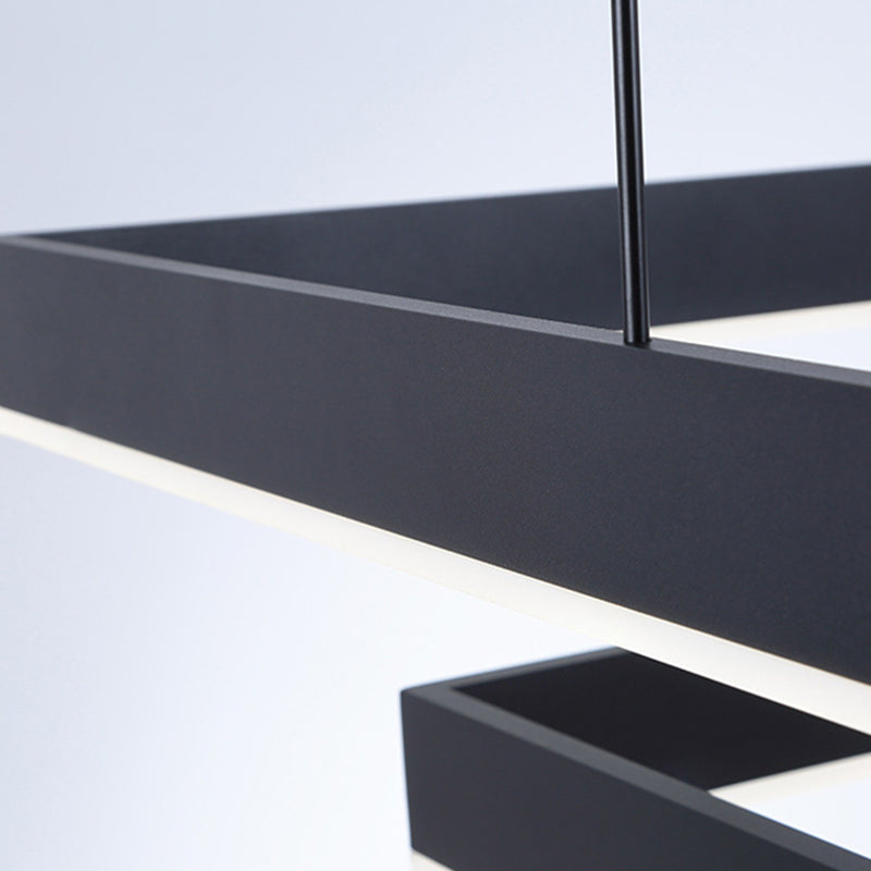 Minimalist Square LED Chandelier Metallic Living Room Suspension Light in Black