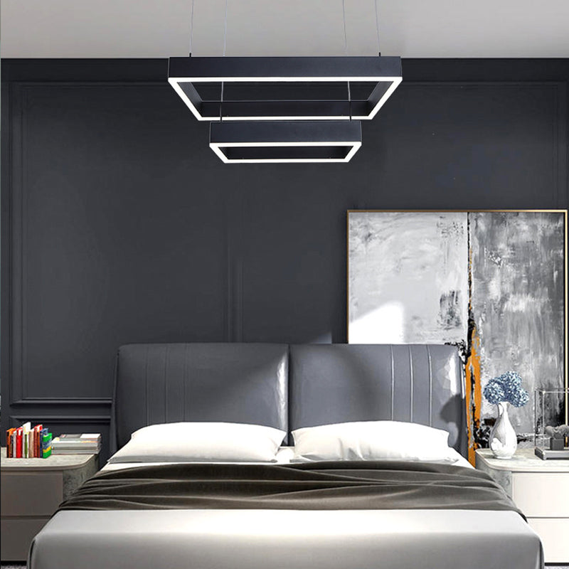 Minimalist Square LED Chandelier Metallic Living Room Suspension Light in Black