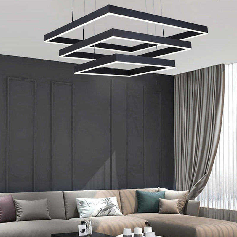 Minimalist Square LED Chandelier Metallic Living Room Suspension Light in Black