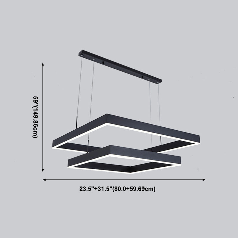 Minimalist Square LED Chandelier Metallic Living Room Suspension Light in Black