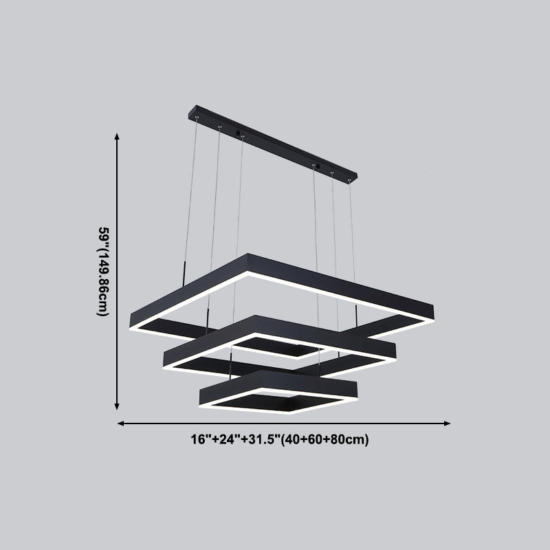 Minimalist Square LED Chandelier Metallic Living Room Suspension Light in Black