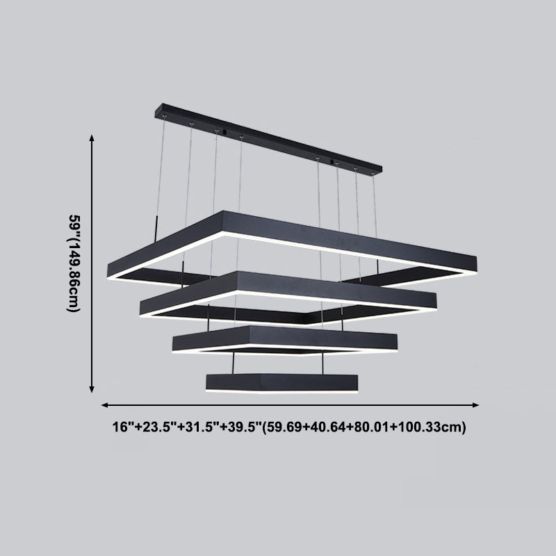 Minimalist Square LED Chandelier Metallic Living Room Suspension Light in Black