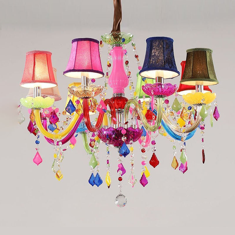 Colorful Candlestick Suspension Lighting Macaron Style Chandelier for Living Room