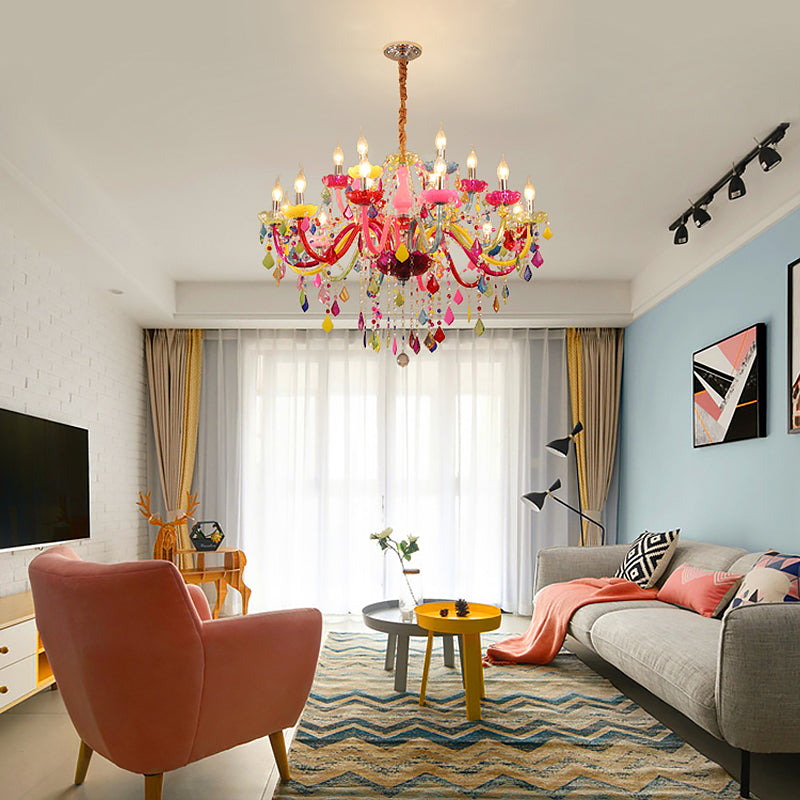 Colorful Candlestick Suspension Lighting Macaron Style Chandelier for Living Room