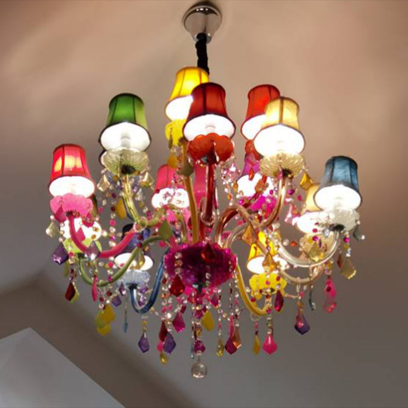 Colorful Candlestick Suspension Lighting Macaron Style Chandelier for Living Room