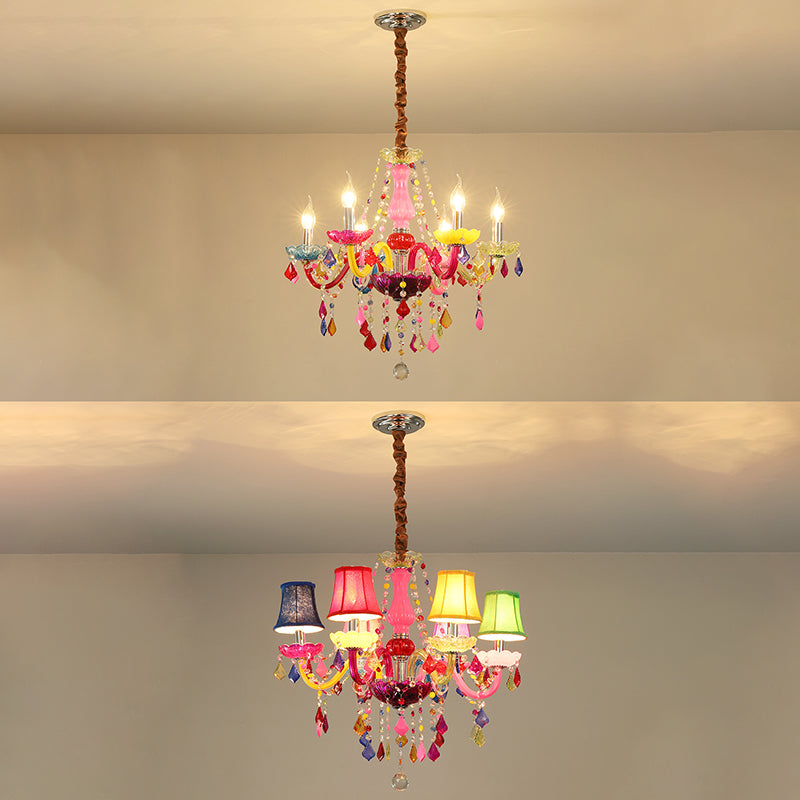 Colorful Candlestick Suspension Lighting Macaron Style Chandelier for Living Room