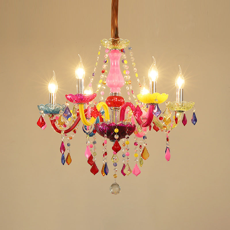 Colorful Candlestick Suspension Lighting Macaron Style Chandelier for Living Room