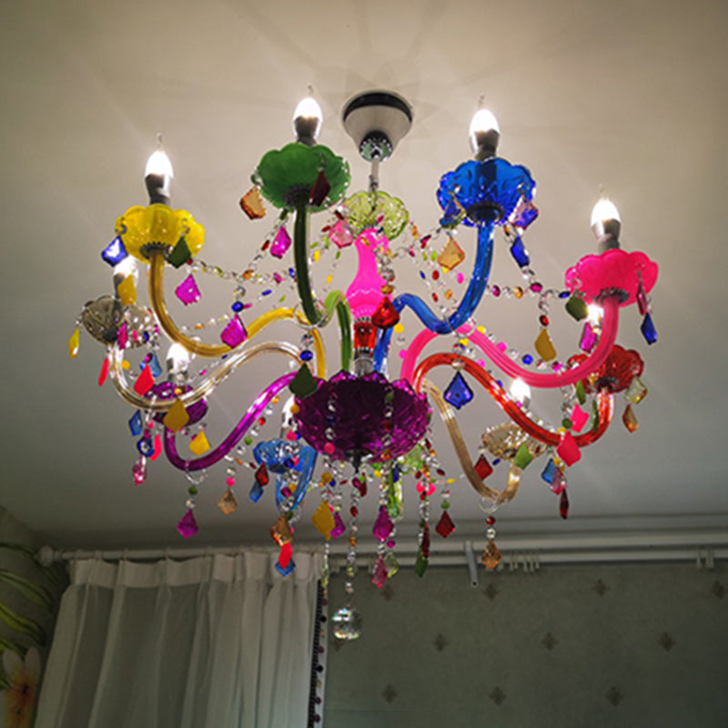 Colorful Candlestick Suspension Lighting Macaron Style Chandelier for Living Room