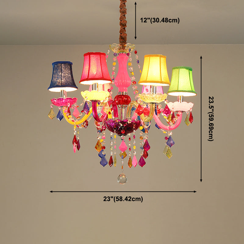 Colorful Candlestick Suspension Lighting Macaron Style Chandelier for Living Room