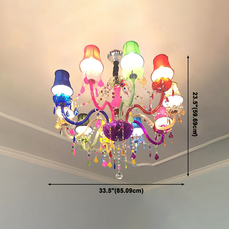 Colorful Candlestick Suspension Lighting Macaron Style Chandelier for Living Room