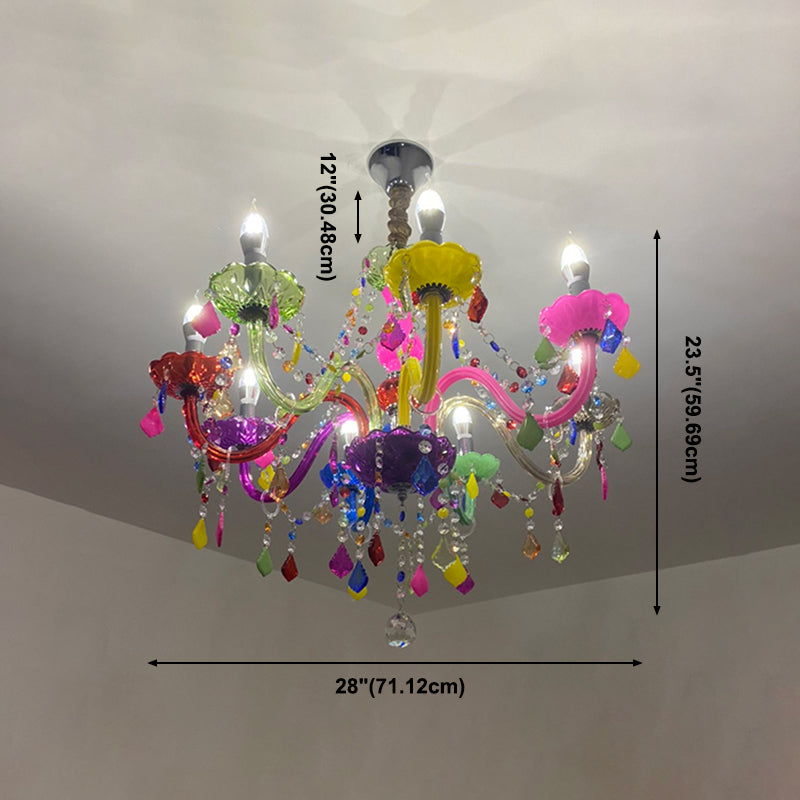 Colorful Candlestick Suspension Lighting Macaron Style Chandelier for Living Room