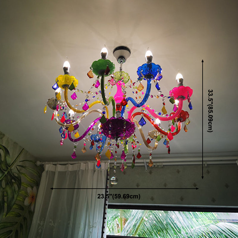 Colorful Candlestick Suspension Lighting Macaron Style Chandelier for Living Room