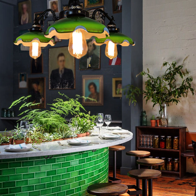 Luz de lámpara de lámpara de vidrio verde volante comedor retro lámpara de techo