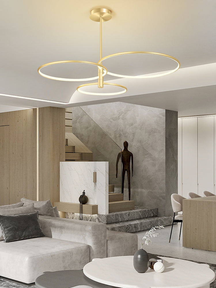 Round Chandelier Light Fixtures Modern Multi-Tier Gold Suspension Pendant Lamps