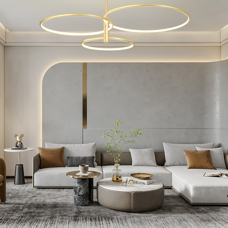 Round Chandelier Light Fixtures Modern Multi-Tier Gold Suspension Pendant Lamps