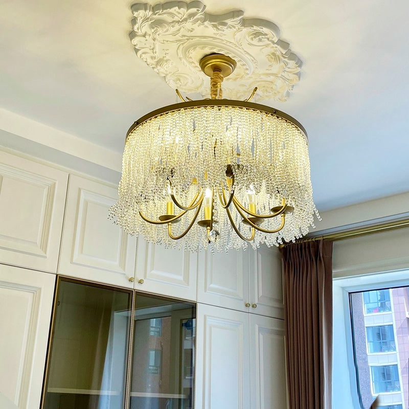 Modern Style Chandelier Metal Minimalism Hanging Light with Crystal for Bedroom