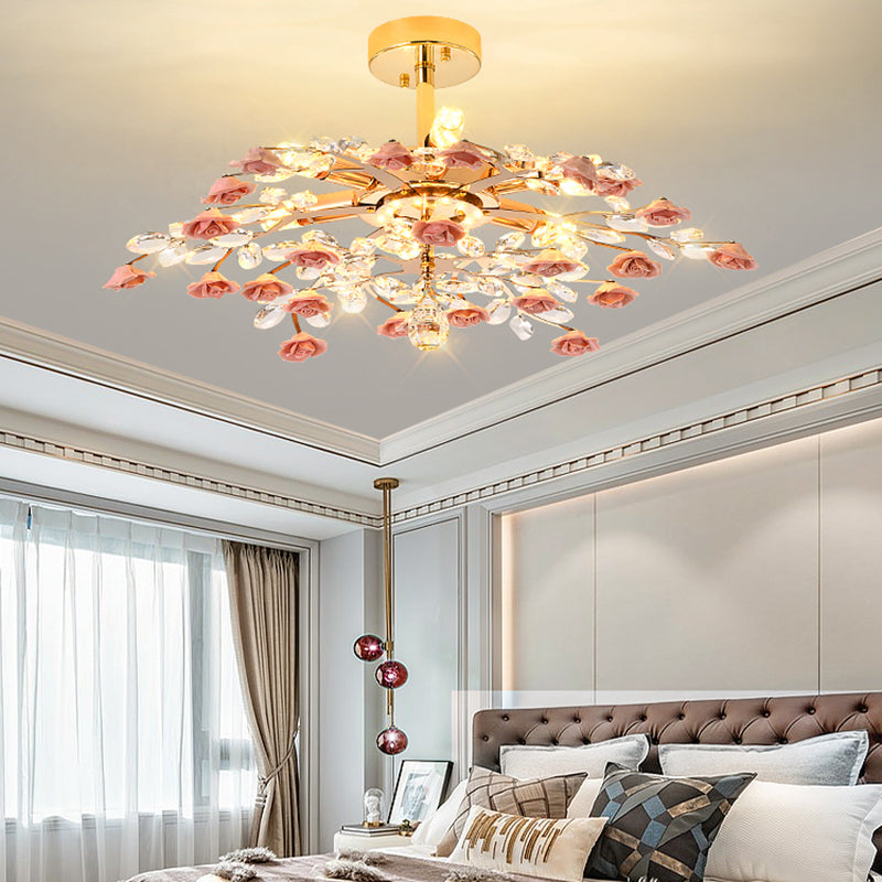 Illuminazione rosa rosa lampada a sospensione semplice con accenti di cristallo