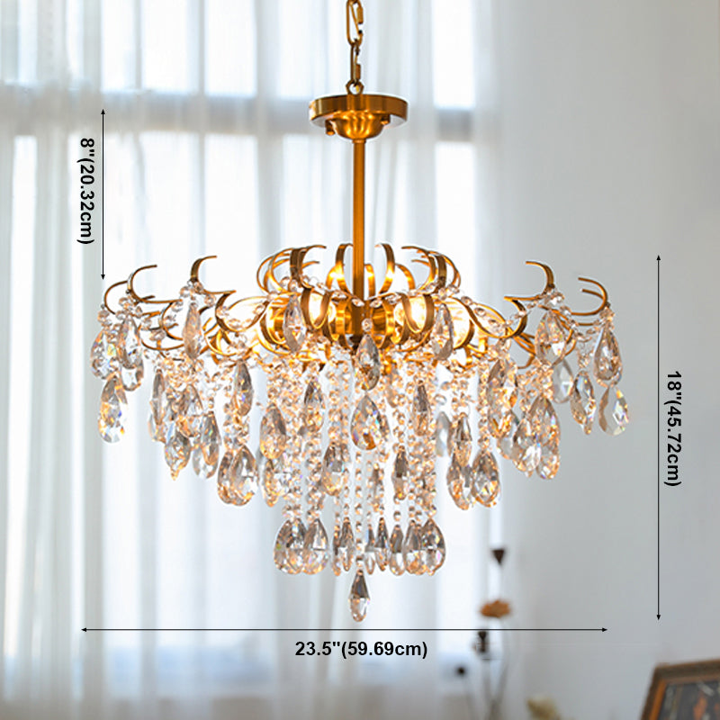 Traditional Chandelier Light Fixtures Multi-Head Crystal Suspension Pendant Lamps