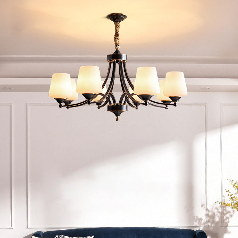 American Brass Chandelier Branch Black Pendant Lamps with Glass for Living Room