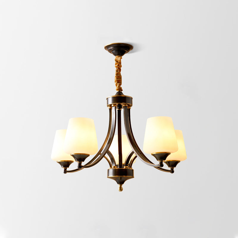 American Brass Chandelier Branch Black Pendant Lamps with Glass for Living Room