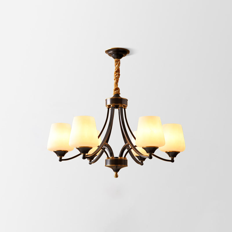 American Brass Chandelier Branch Black Pendant Lamps with Glass for Living Room