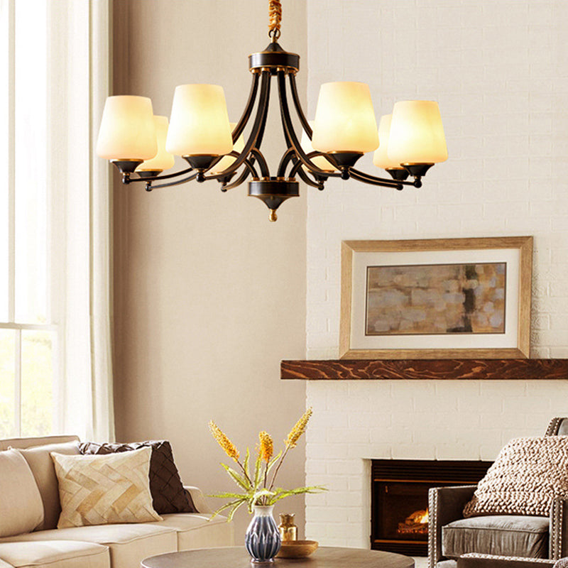 American Brass Chandelier Branch Black Pendant Lamps with Glass for Living Room