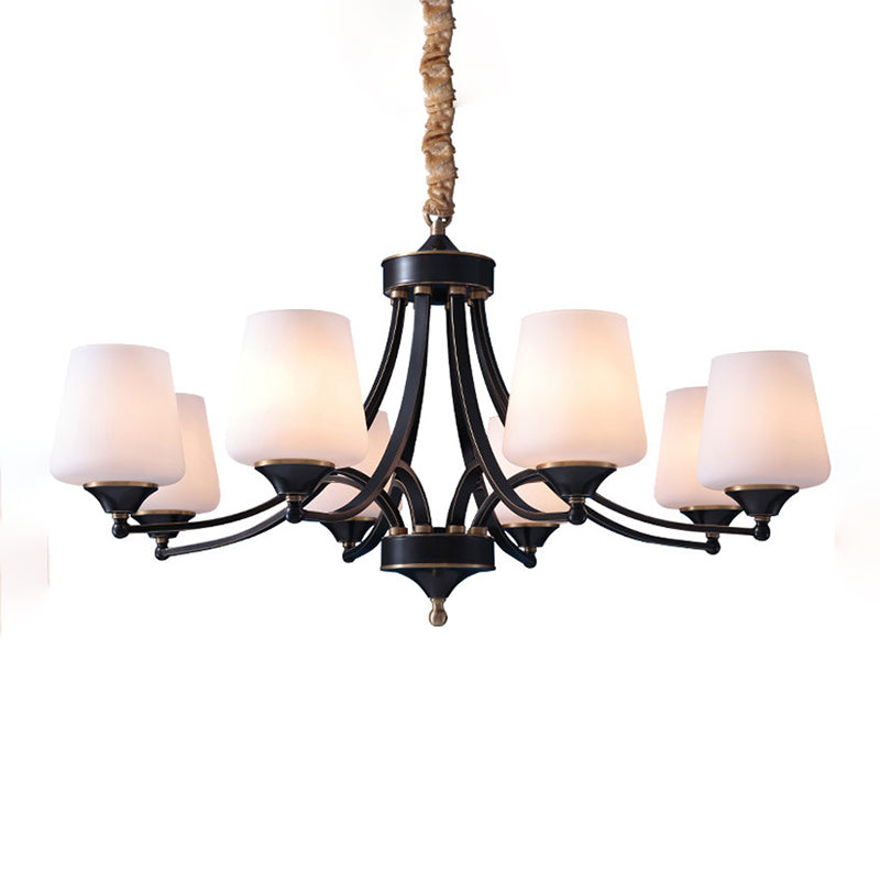 American Brass Chandelier Branch Black Pendant Lamps with Glass for Living Room