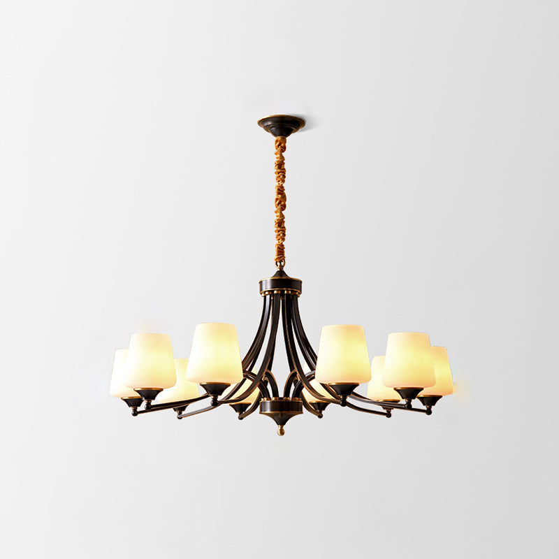 American Brass Chandelier Branch Black Pendant Lamps with Glass for Living Room
