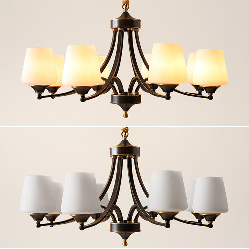 American Brass Chandelier Branch Black Pendant Lamps with Glass for Living Room