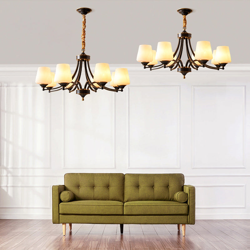 American Brass Chandelier Branch Black Pendant Lamps with Glass for Living Room