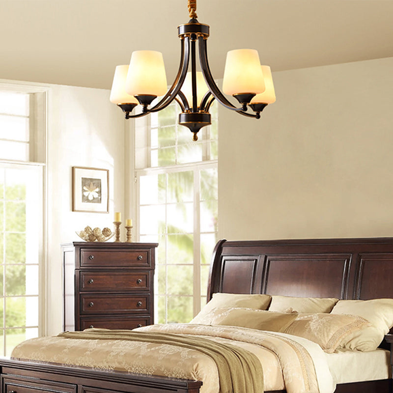 American Brass Chandelier Branch Black Pendant Lamps with Glass for Living Room