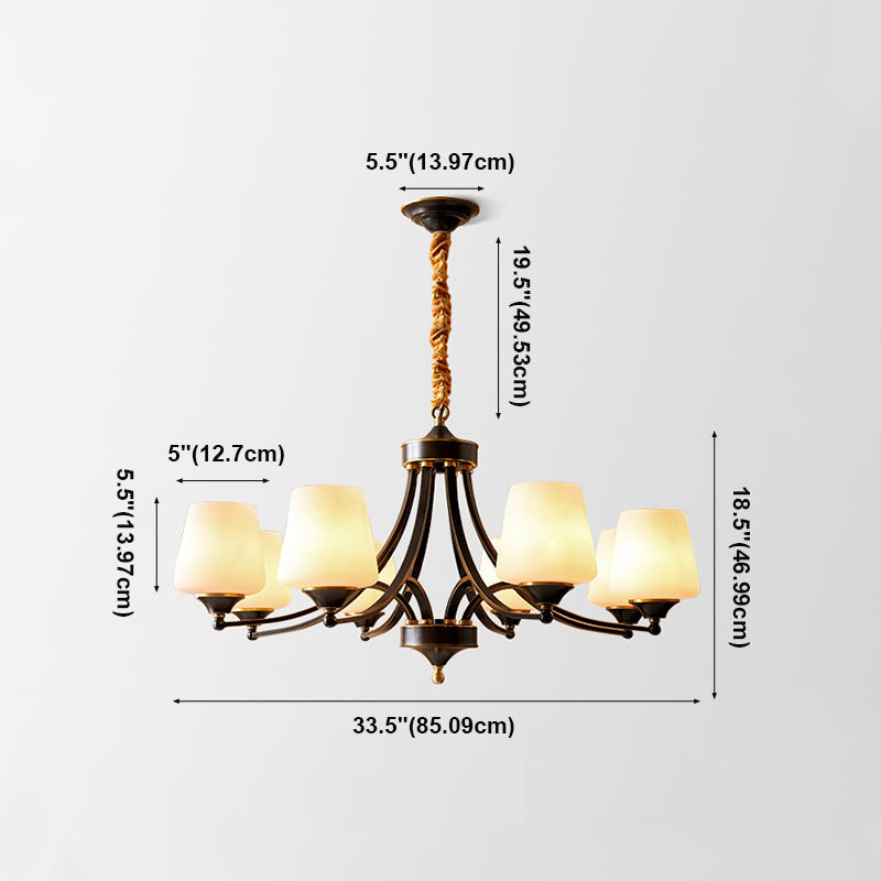 American Brass Chandelier Branch Black Pendant Lamps with Glass for Living Room