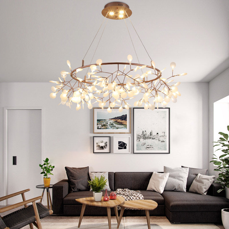 Metal Branch Shape Chandelier Postmodern Fireflies Hanging Lamp for Restaurant