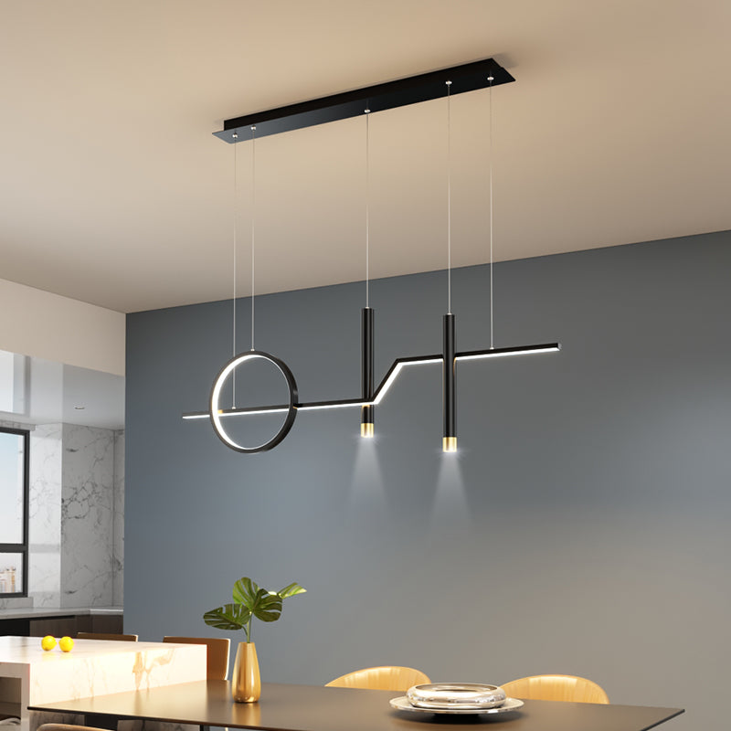 Contemporary Style Linear Island Lighting Metal 4 Light Island Pendant Lights in Black