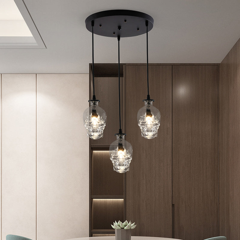 Lampada sospesa nera in vetro in stile creativo industriale Luce a sospensione geometrica per sala da pranzo