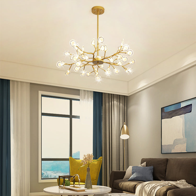Stylish Firefly Pendant Light Fixture Minimalist Metal Bedroom Chandelier in Gold
