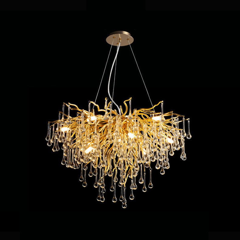 Gold Nest Chandelier Lighting Luxury Country Style Crystal Living Room Hanging Light