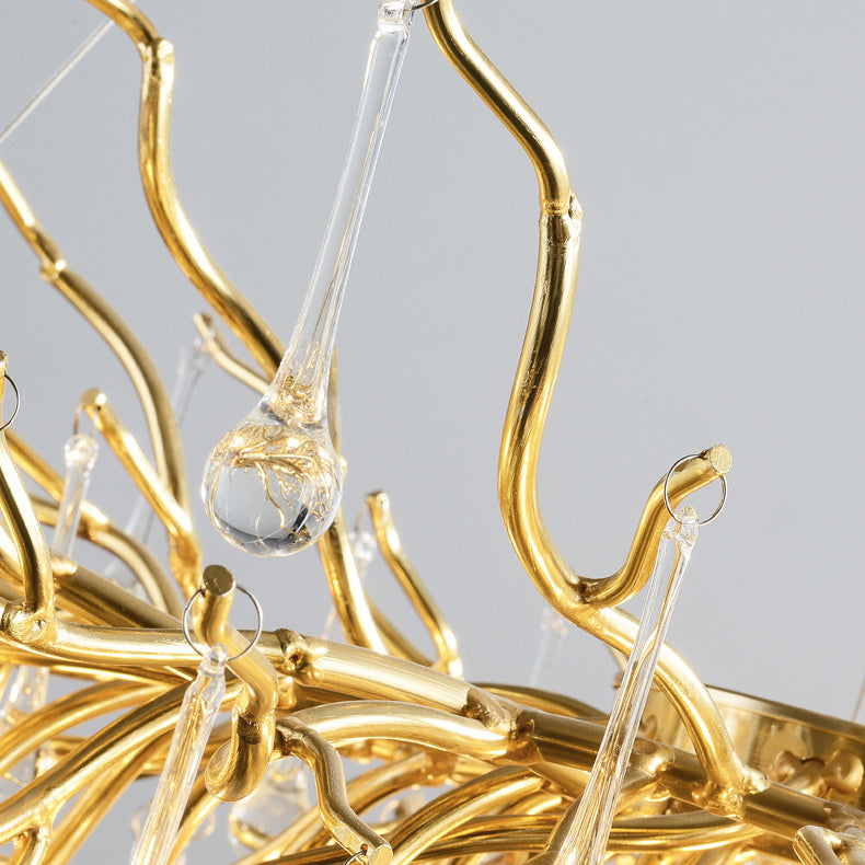 Gold Nest Chandelier Lighting Luxury Country Style Crystal Living Room Hanging Light