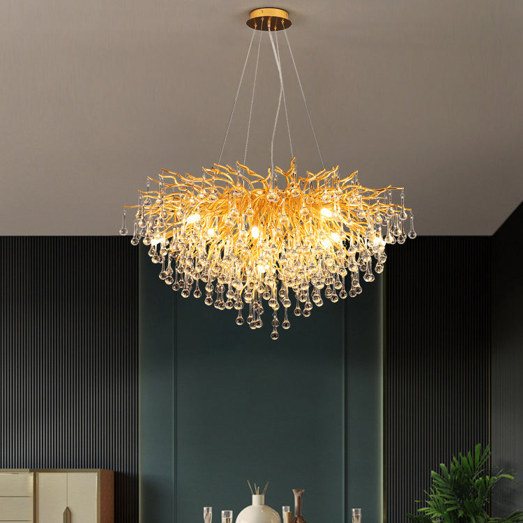 Gold Nest Chandelier Lighting Luxury Country Style Crystal Living Room Hanging Light