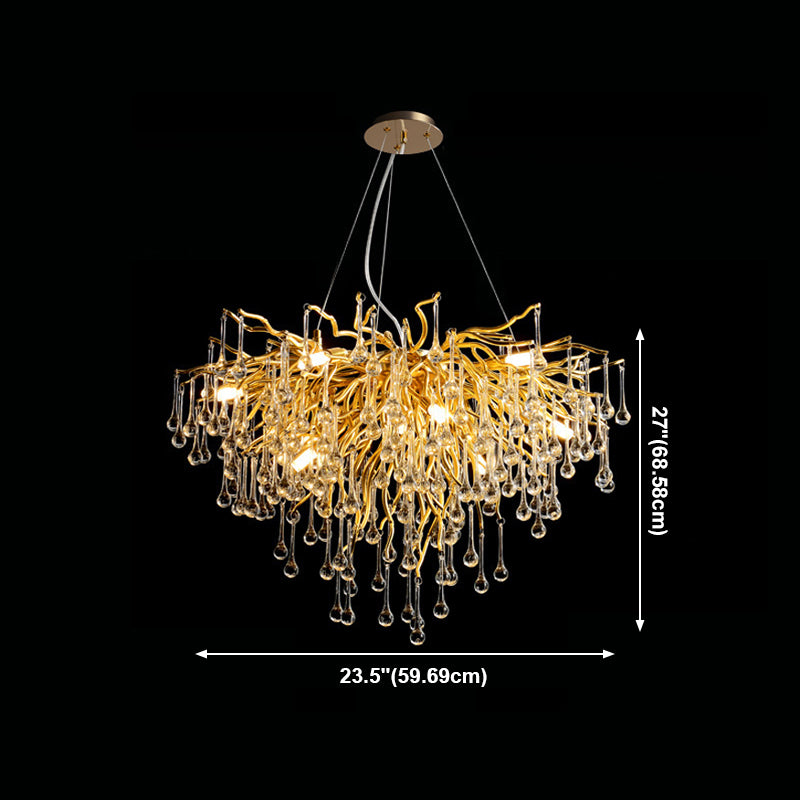 Gold Nest Chandelier Lighting Luxury Country Style Crystal Living Room Hanging Light
